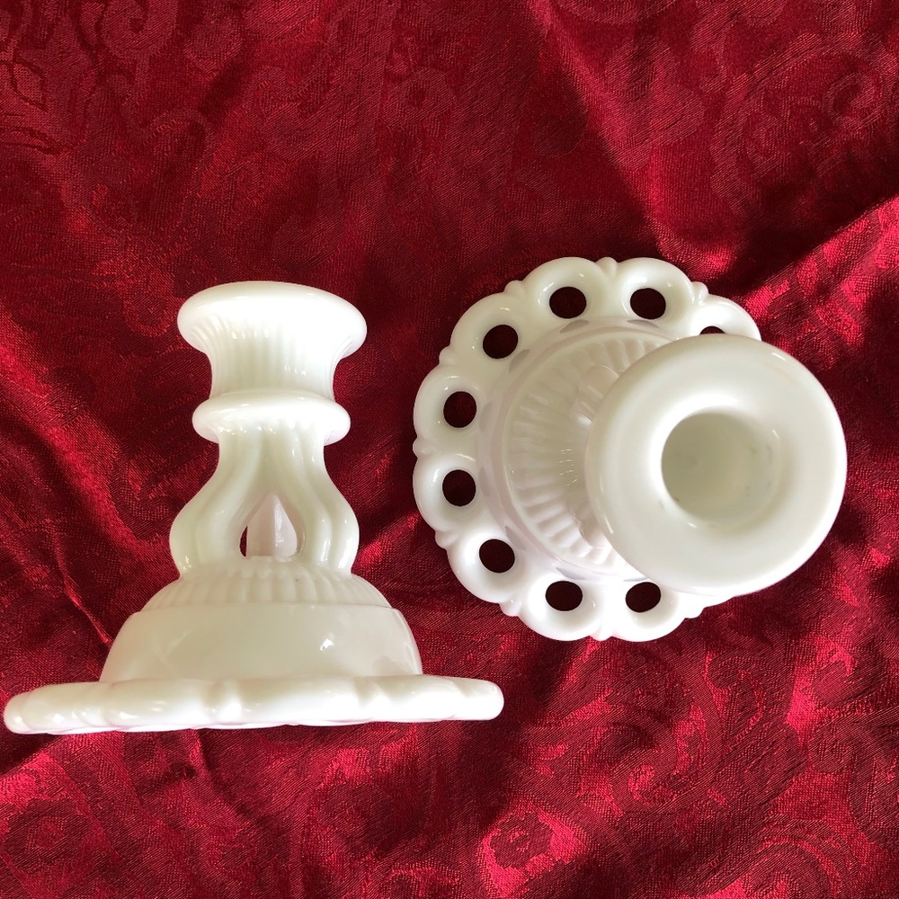 Westmorland vintage milk glass candlestick holders